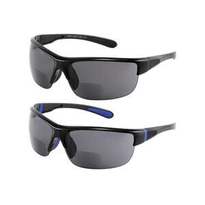 New Yogo Mens Black 2 Pack +1.50 Vision Bifocal Sports Wrap Around Sunglasses